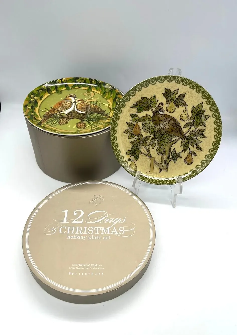 Pottery Barn 12 Days of Christmas Holiday Plate Set in Box 12 Plates 7.25